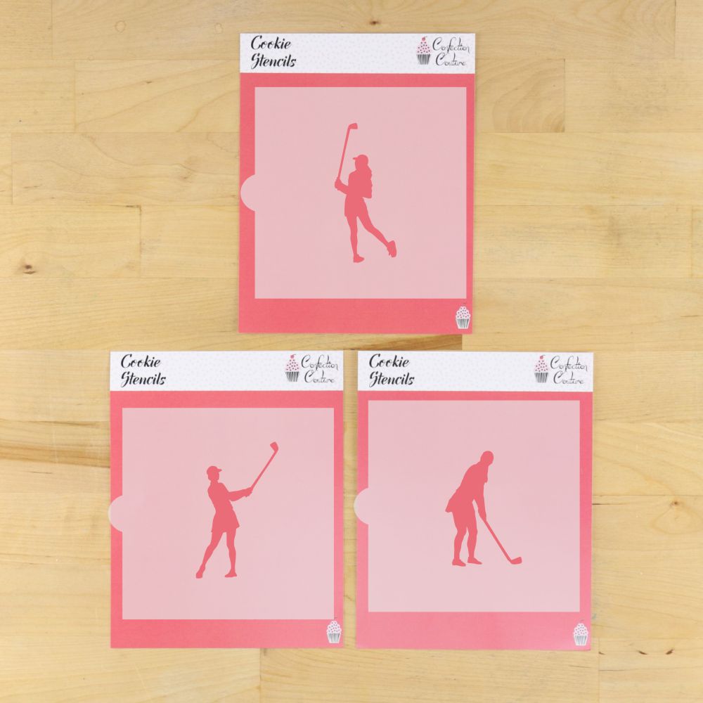 Female Golfer Cookie Stencil 3 Piece Bundle