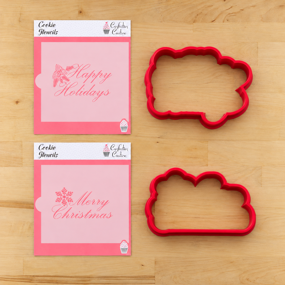 Script Style Christmas Messages Cookie Stencil