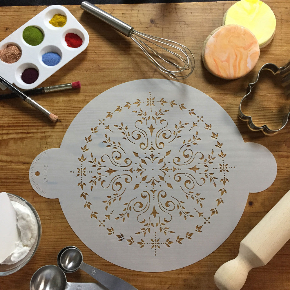 Round Medallion Cake Stencil Top by Designer Stencils