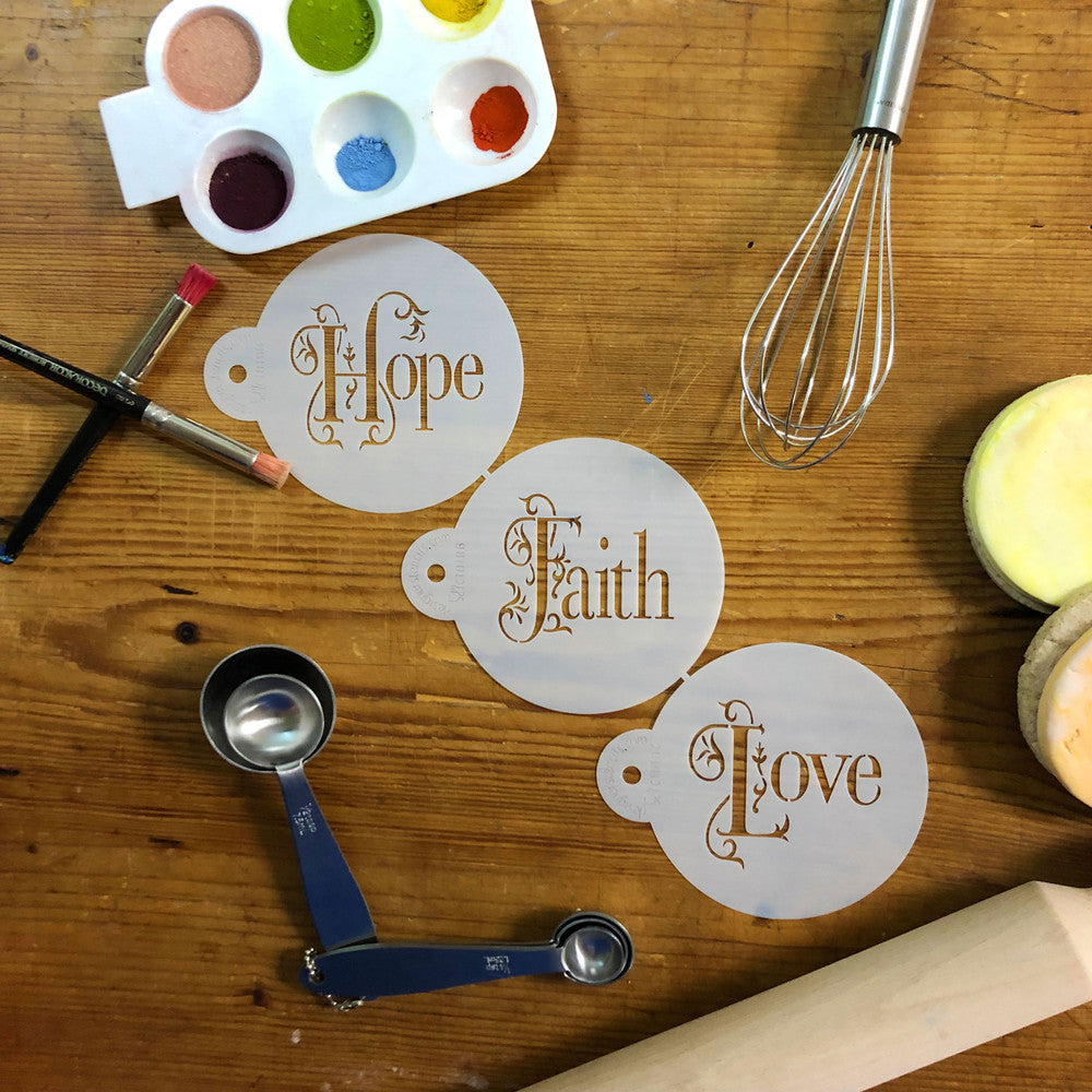 Hope Faith Love Round Cookie Stencil Set by Designer Stencils