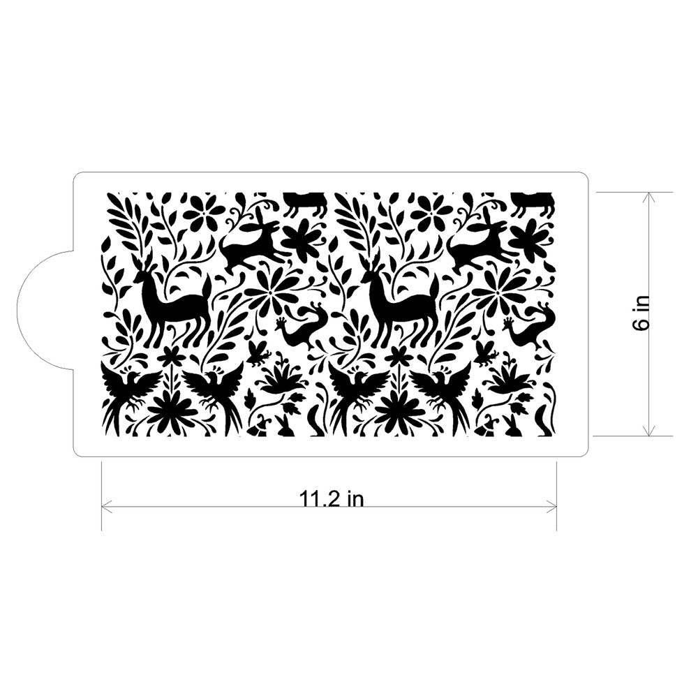 Otomi Animals Allover Cake Stencil Side by Designer Stencils Dimensions