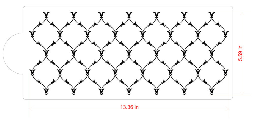 Victoria Scroll Cake Stencil Side by Designer Stencils Dimensions