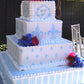 large multi-tiered wedding cake using Fleur de Lis Cake Stencil  by Designer Stencils