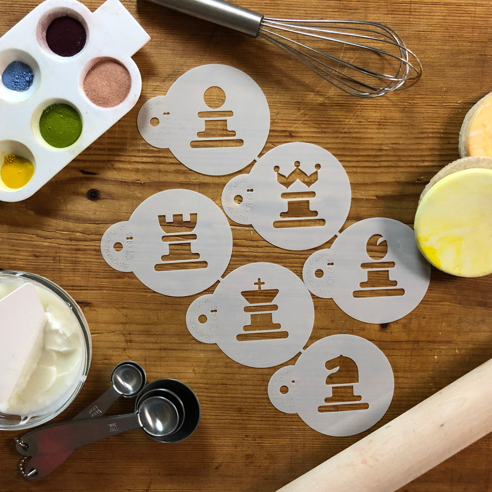 Chess Piece Stencil Set for Round Cookies | Confection Couture Stencils