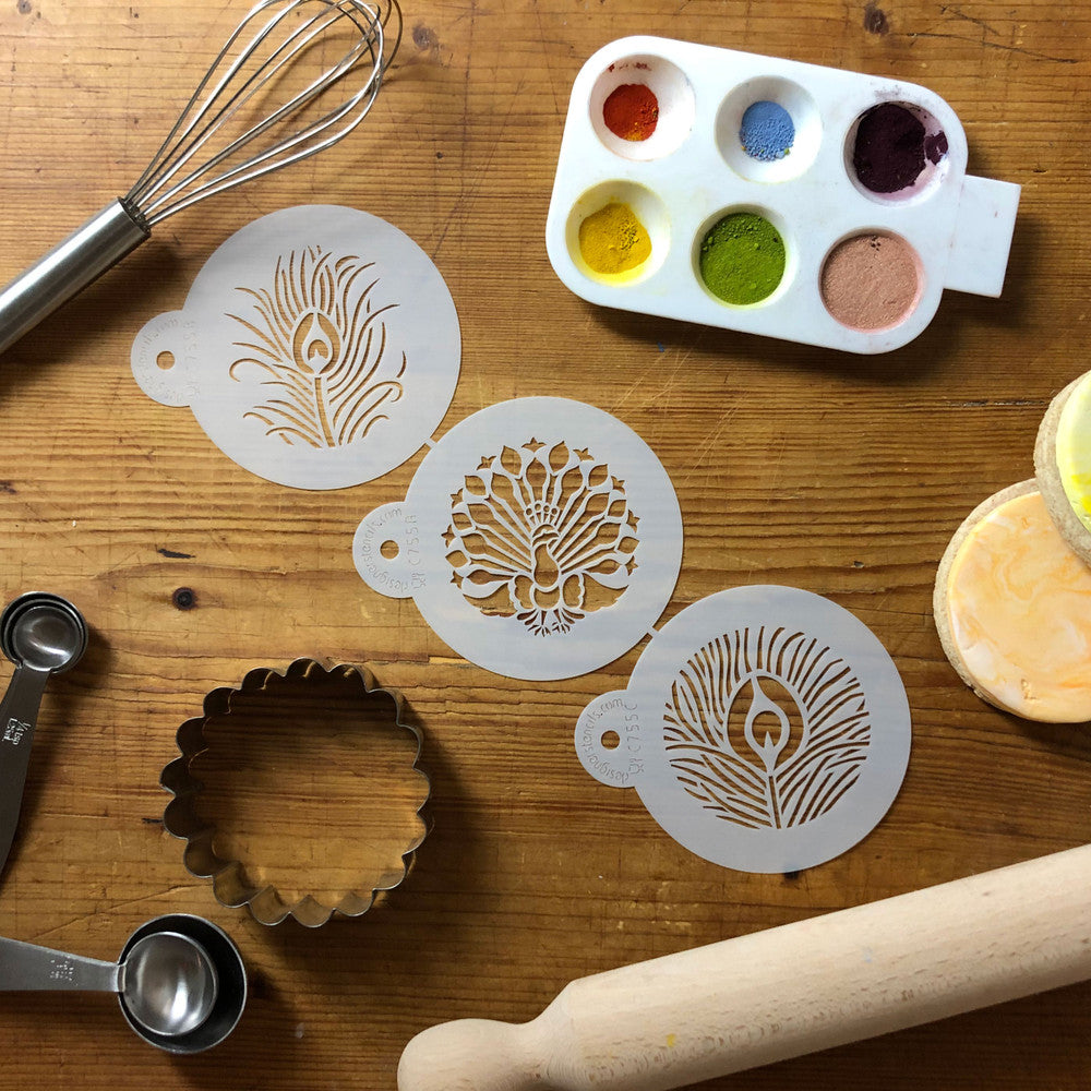 Peacock Round Cookie Stencil Set by Designer Stencils