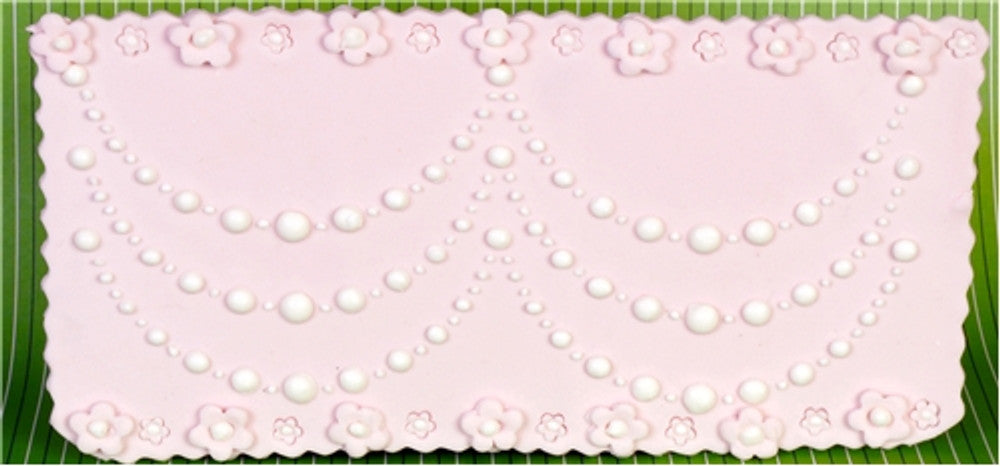 Ella's Pearls Cake Stencil Side by Designer Stencils Fondant Sample