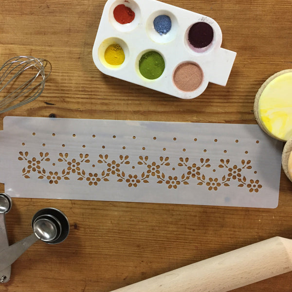Swiss Dot Floral Lace Cake Stencil Side by Designer Stencils