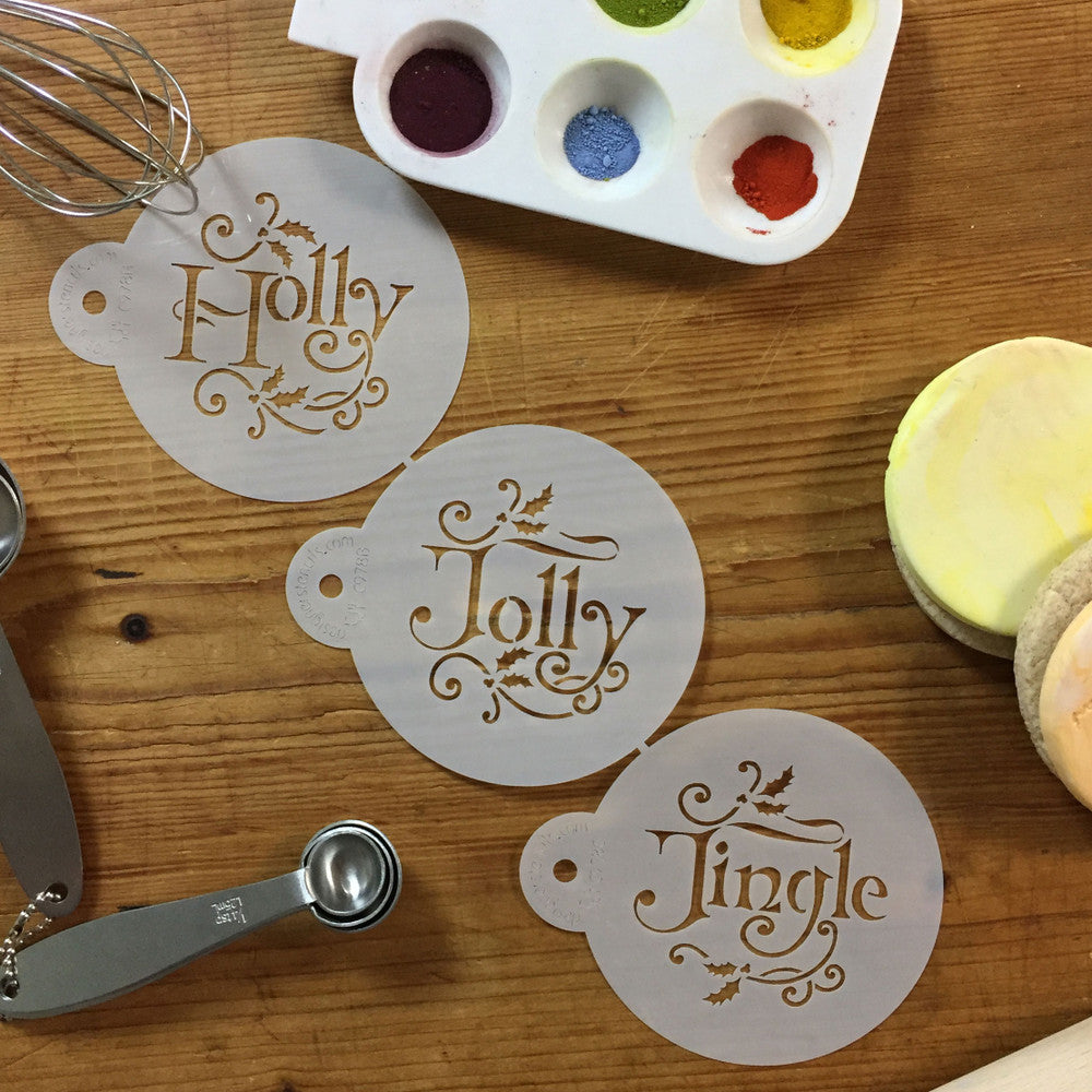 Holly Jolly and Jingle Round Cookie Stencil Set by Designer Stencils