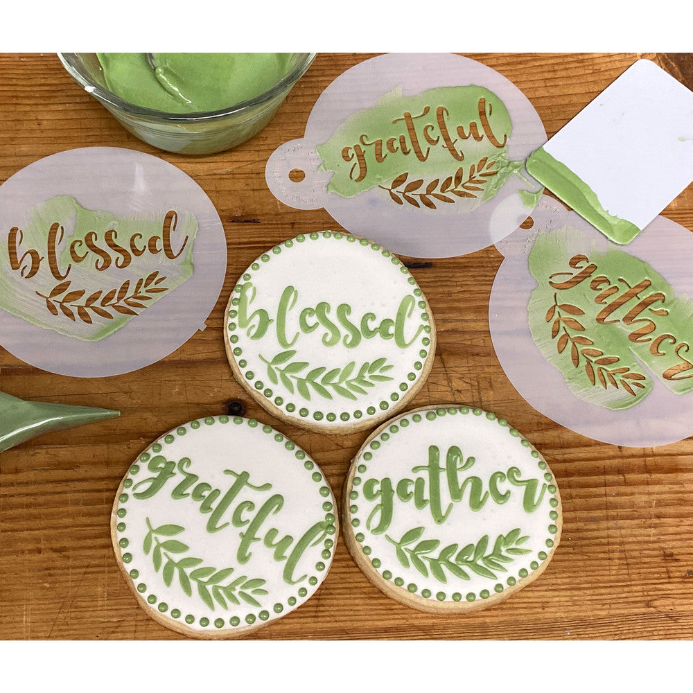 Grateful Blessed Gather Round Cookie Stencil Set by Designer Stencils Cookies