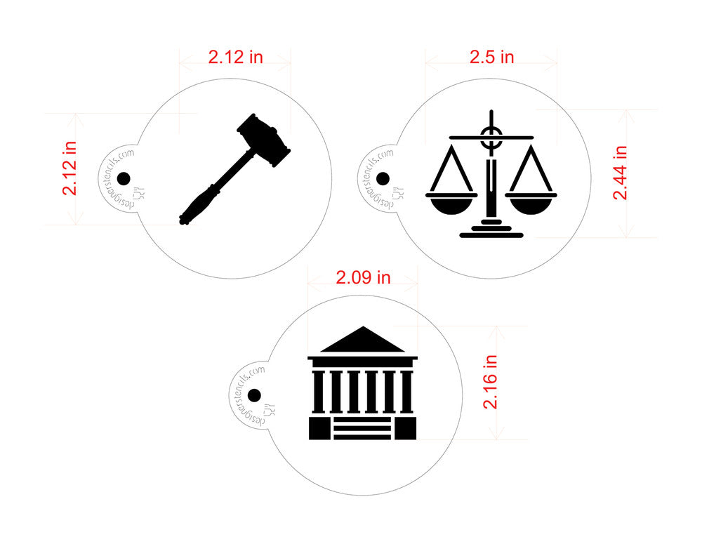 Law and Justice Cookie Stencil Set by Designer Stencils Dimensions