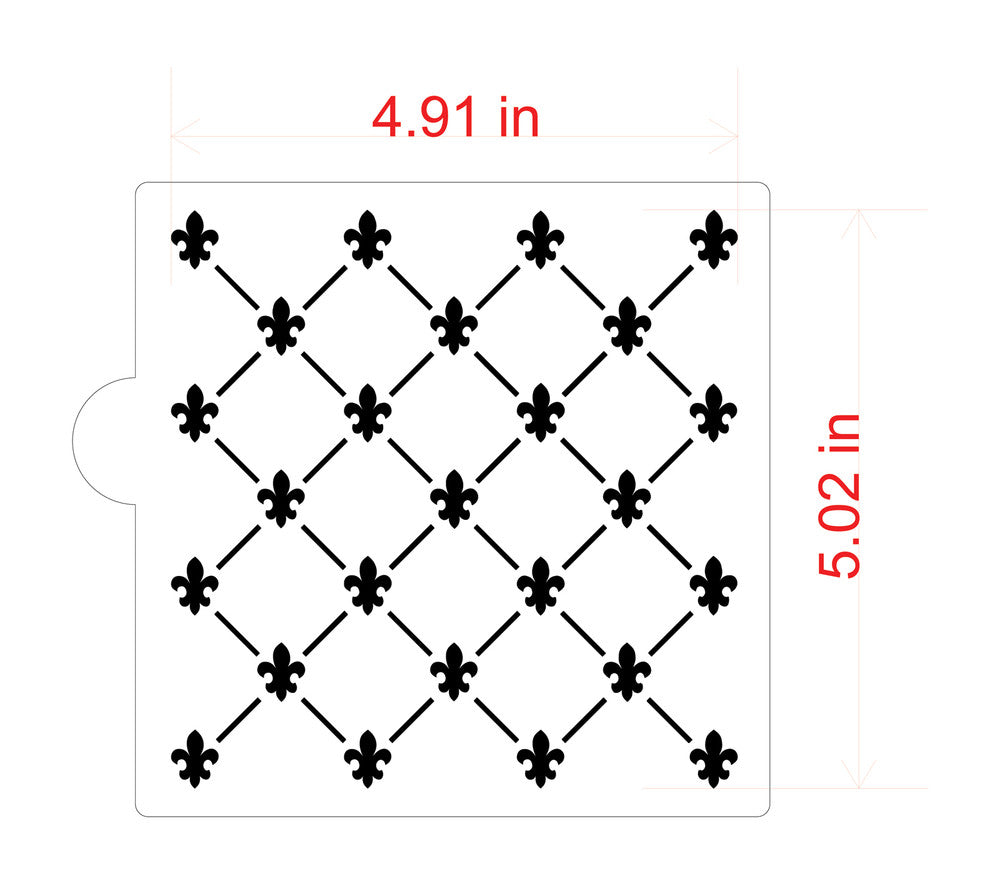 Mini Fleur de Lis Allover Cookie Stencil by Designer Stencils Dimensions