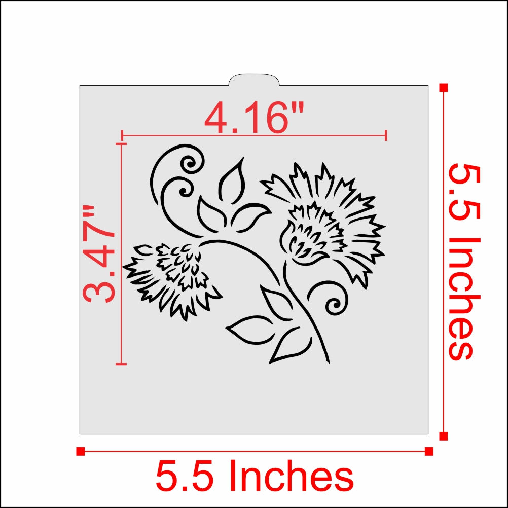 Brushstroke Thistle Flower Cookie Stencil Dimensions