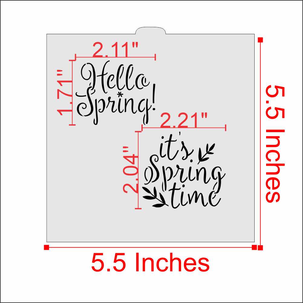 Measurements of the Hello Spring Cookie Stencil by Designer Stencils