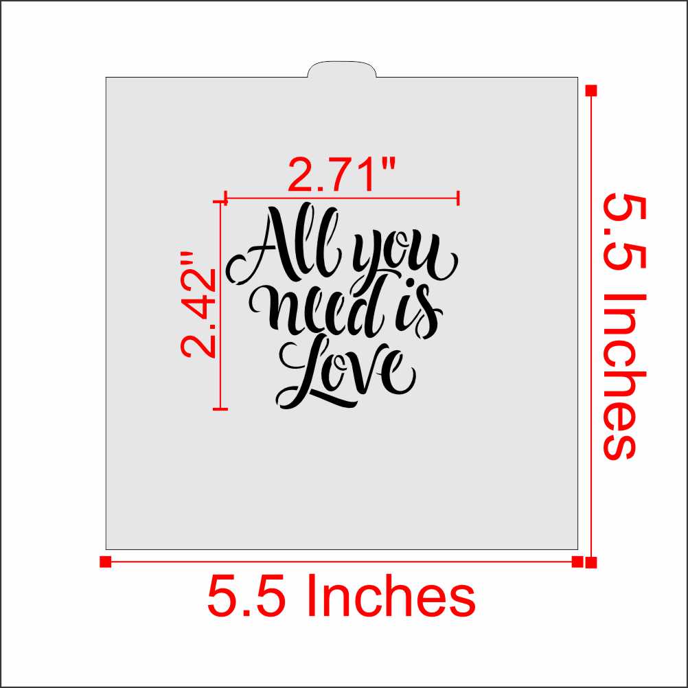 Measurements for the All You Need Is Love Cookie Stencil by Designer Stencils