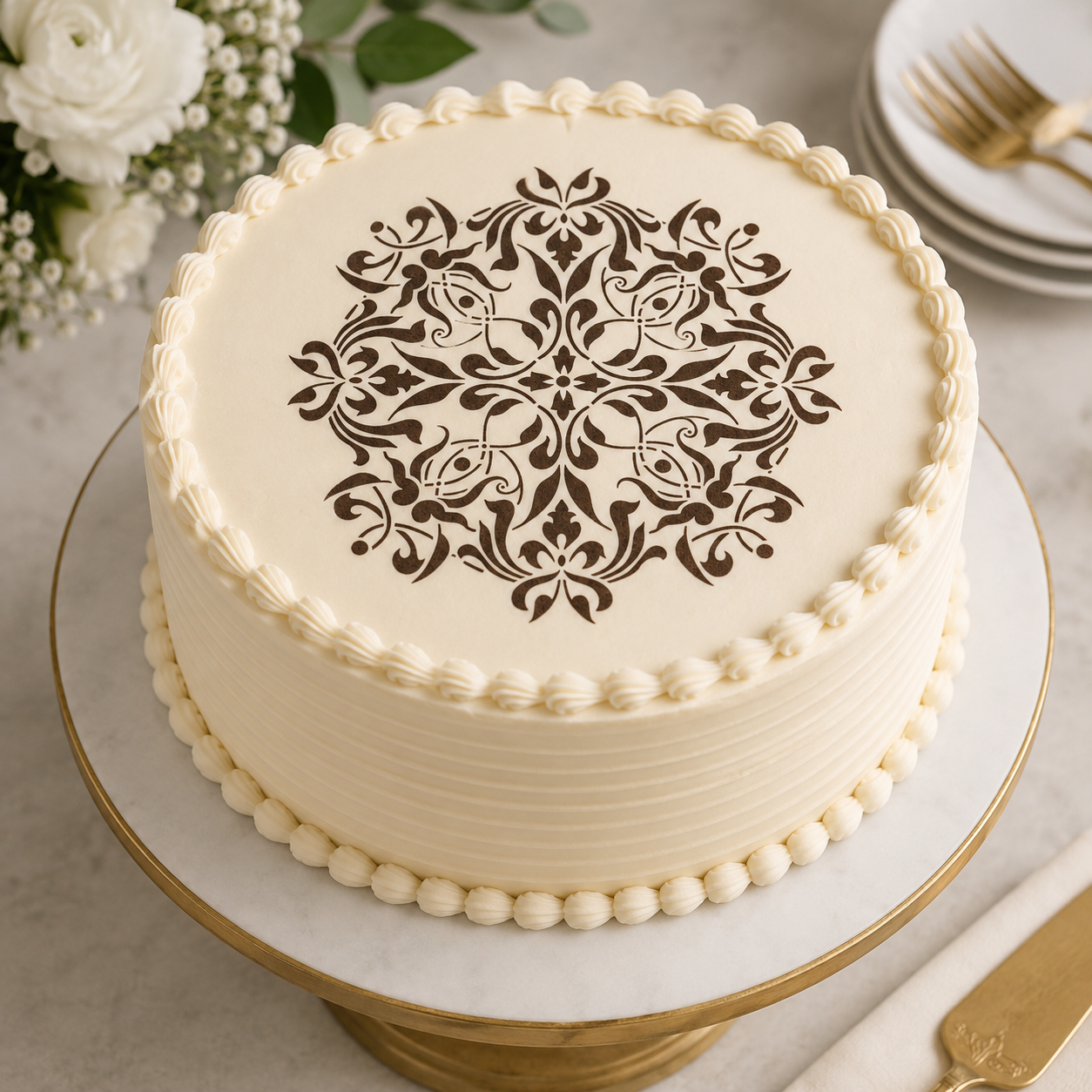 French Medallion 1 Cake Stencil Top by Designer Stencils
