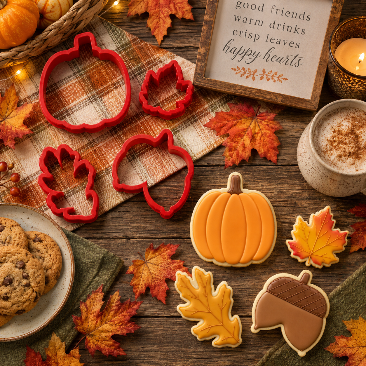 Fall Cookie Cutter Set with pumpkin, oak, maple and acorn cookie cutters
