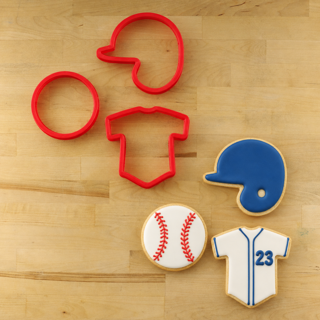 Baseball Cookie Cutter Set and baseball shaped cookies
