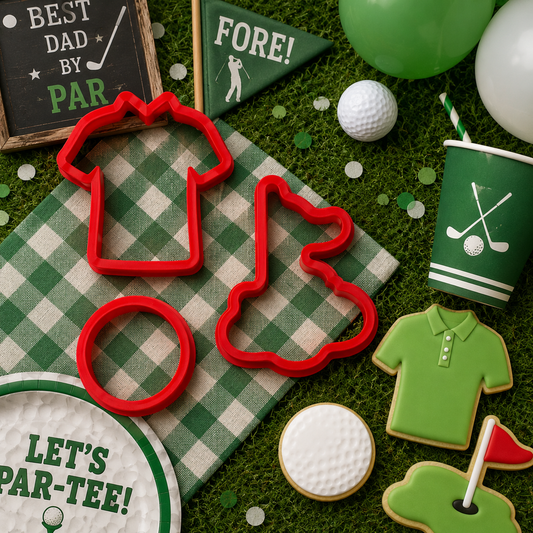 Golf Cookie Cutter Set and Golf-shaped cookies for a golf-themed birthday party.