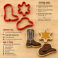 Dimensions, product details and decorating ideas for the cowboy cookie cutter set!