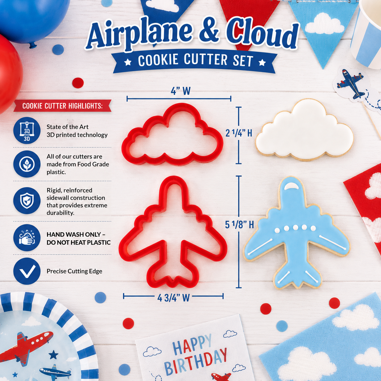 Airplane and Cloud Cookie Cutter Set