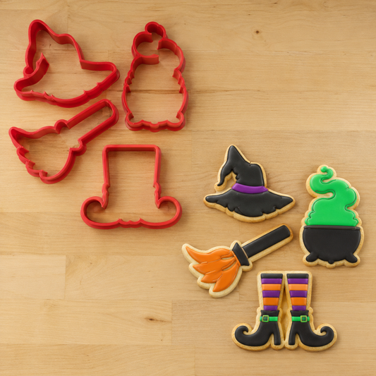 Halloween cookies flooded and iced for Halloween using the Witch Cookie Cutter Set 