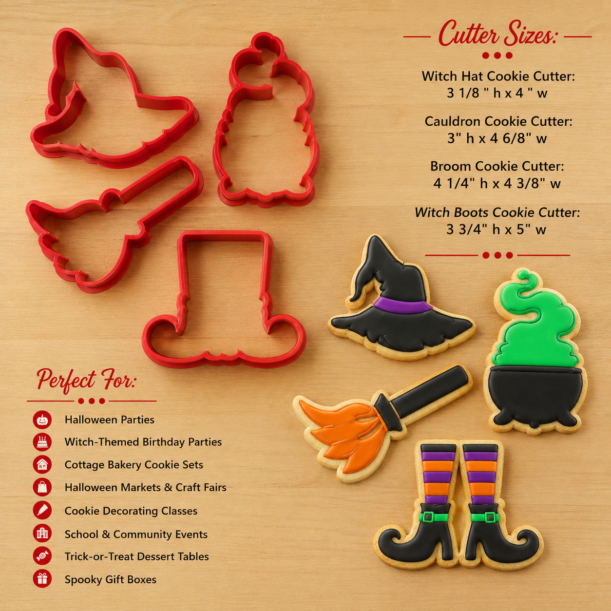 Dimensions and Highlights for the Witch Cookie Cutter Set