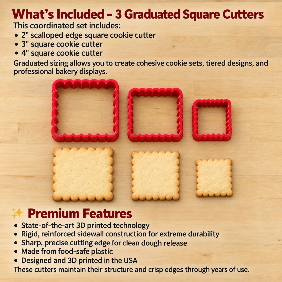 Nested Scalloped Edge Square Cookie Cutter Set