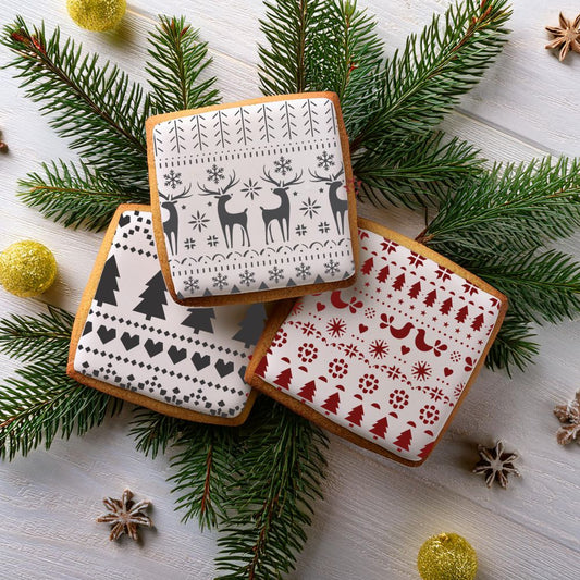 Cookies Decorated With the Fair Isle Backgrounds Cookie Stencil Value Bundle