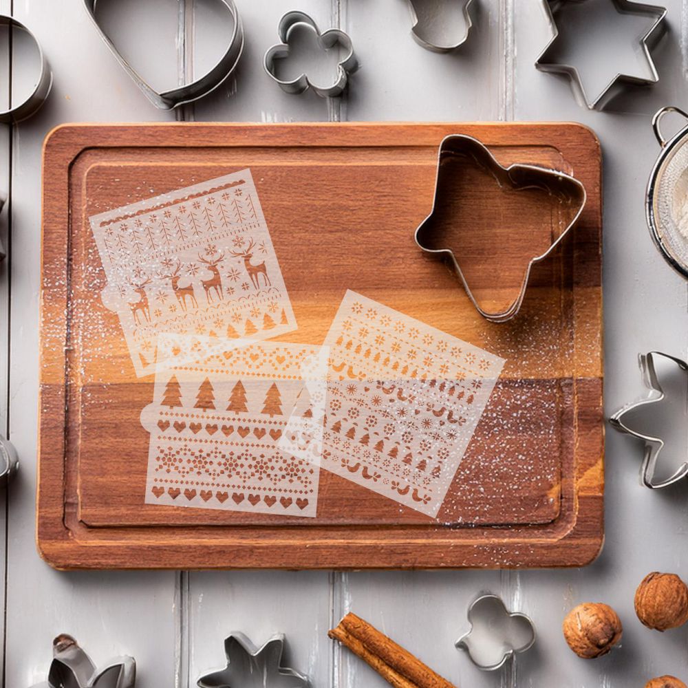 Fair Isle Backgrounds Cookie Stencils on a cutting board