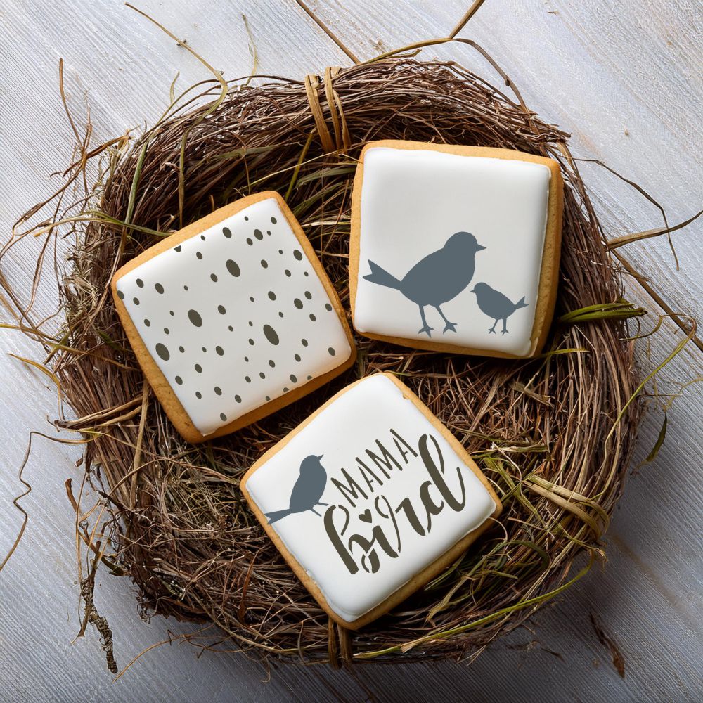 Mama Bird Cookies for Mother's Day or Baby Showers using Mama Bird Cookie Stencil Bundle