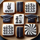 Peace Out Graduation Cookie Stencil Value Bundle applied to graduation cookies