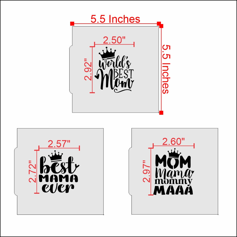 Measurements for the Best Mom Cookie Stencil Value Bundle