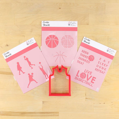 Women's basketball cookie stencil bundle featuring cookie cutters and stencils for parties and celebrations.