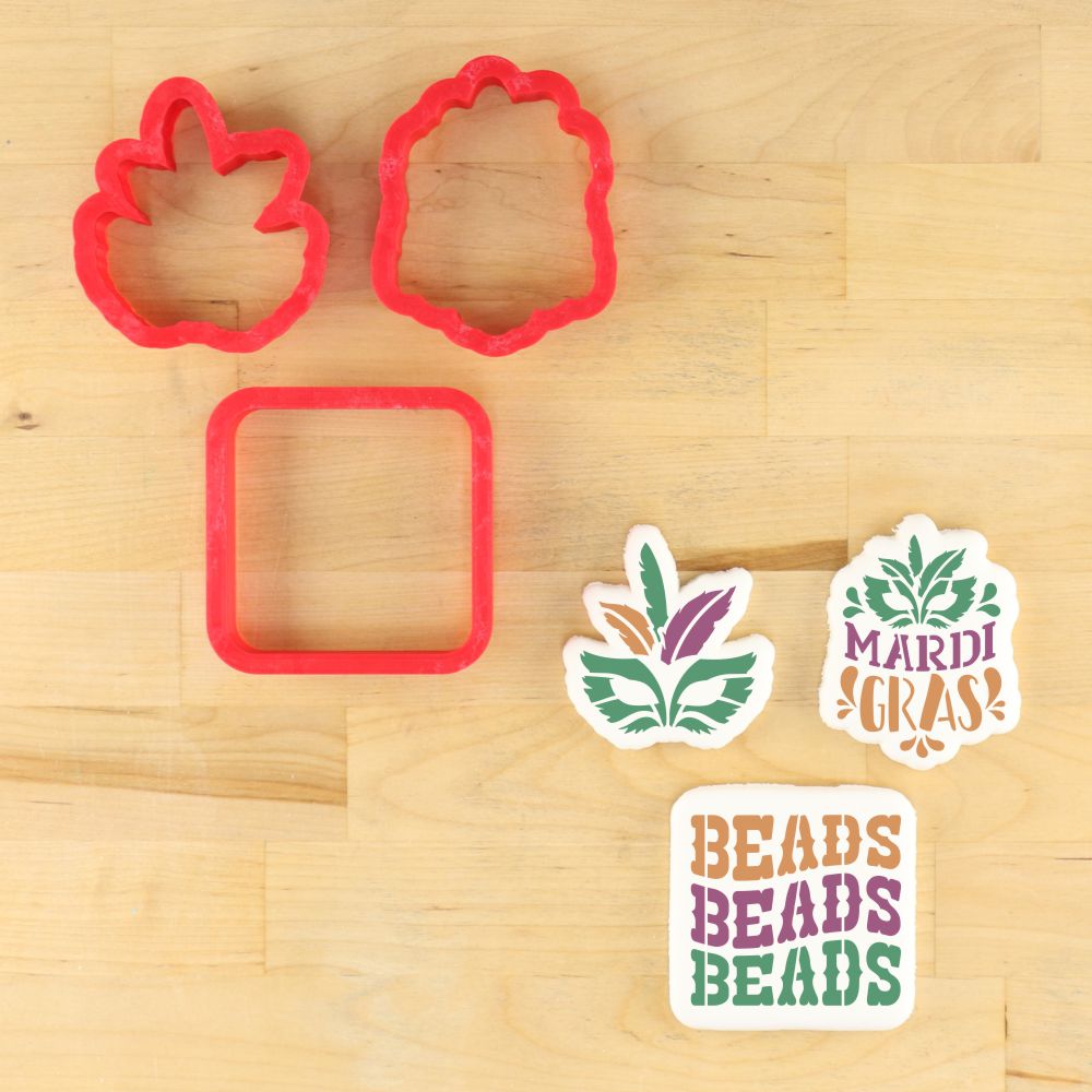 Mardi Gras Cookie Stencil Bundle with Matching Cookie Cutters