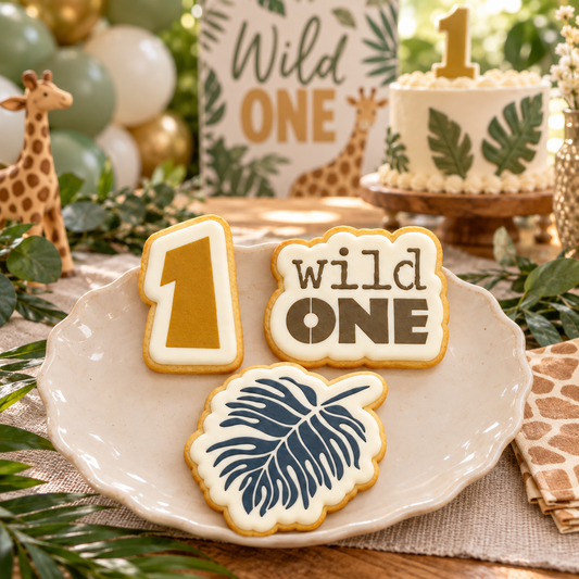 Decorated Cookies stenciled with the Wild One Cookie Stencils and Matching Cutters in a Wild One First Birthday Setting