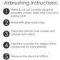 Step-by-step airbrushing instructions for decorating cookies with gray royal icing and black airbrushing.