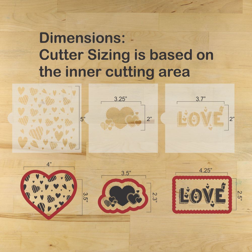 Dimensions for the Heart’s Desire Valentine Cookie Decorating Kit