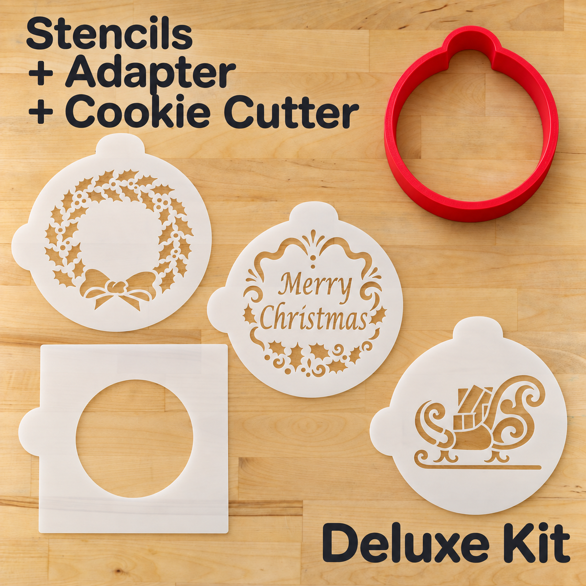 Holiday Christmas Greetings Round Cookie Stencil Set by Designer Stencils
