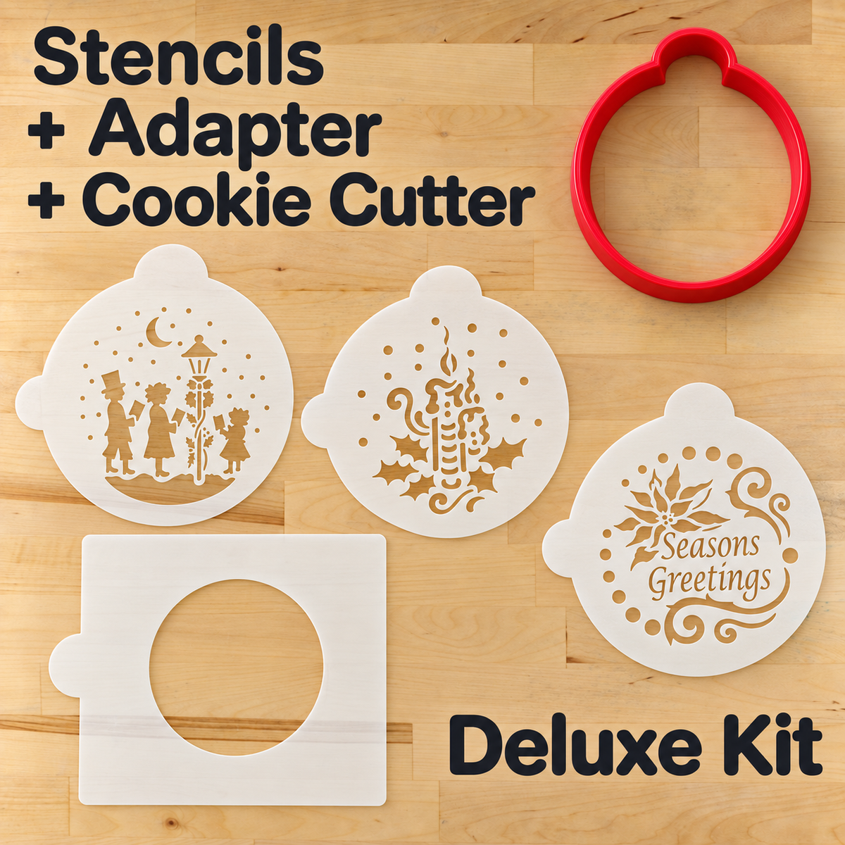 Seasons Greetings Round Cookie Stencil Set by Designer Stencils