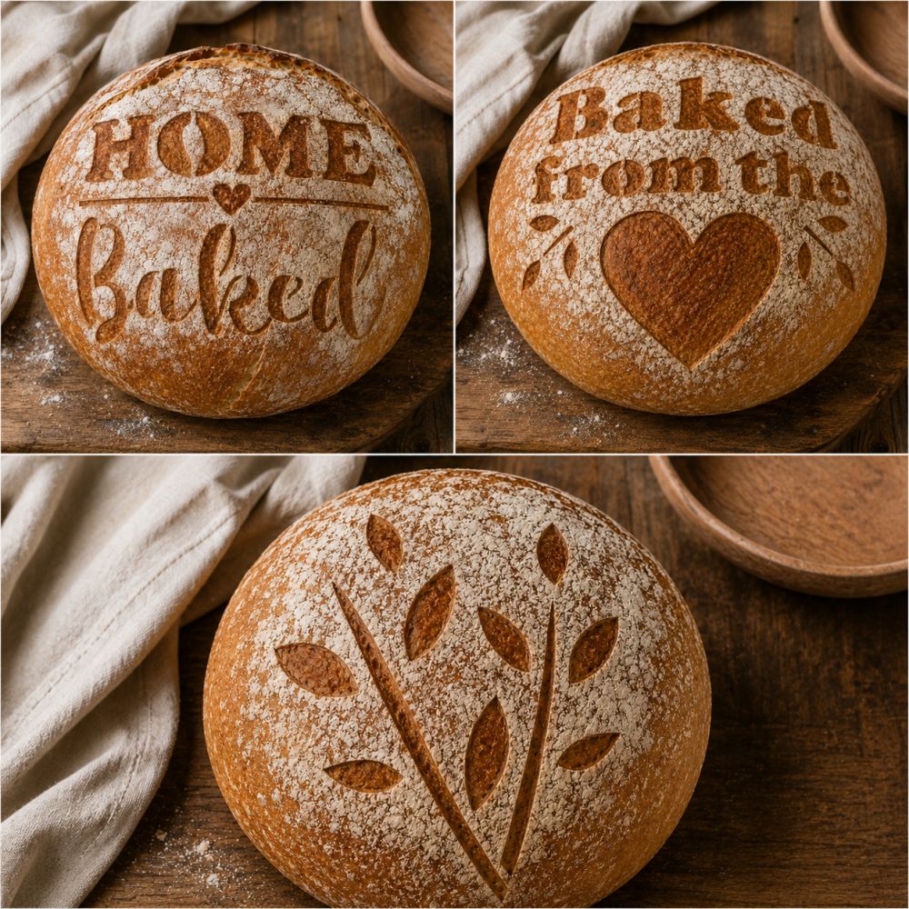 Flour dusted sourdough loaf using Home Baked bread stencil