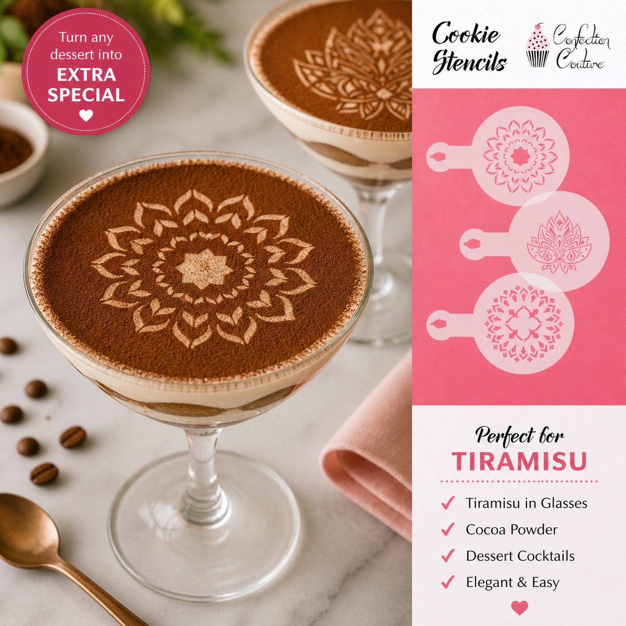 Mandala Design applied to the top of a tiramisu