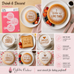 Collage of baked goods with text stencils and promotional information for Confection Couture stencils.