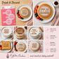 Collage of food items with text stencils and promotional material for Confection Couture stencils.