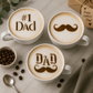 Cafe lattes stenciled with father's day messages in cocoa
