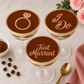 I do, Just Married and a diamond ring applied to the top of tiramisu martini glasses.