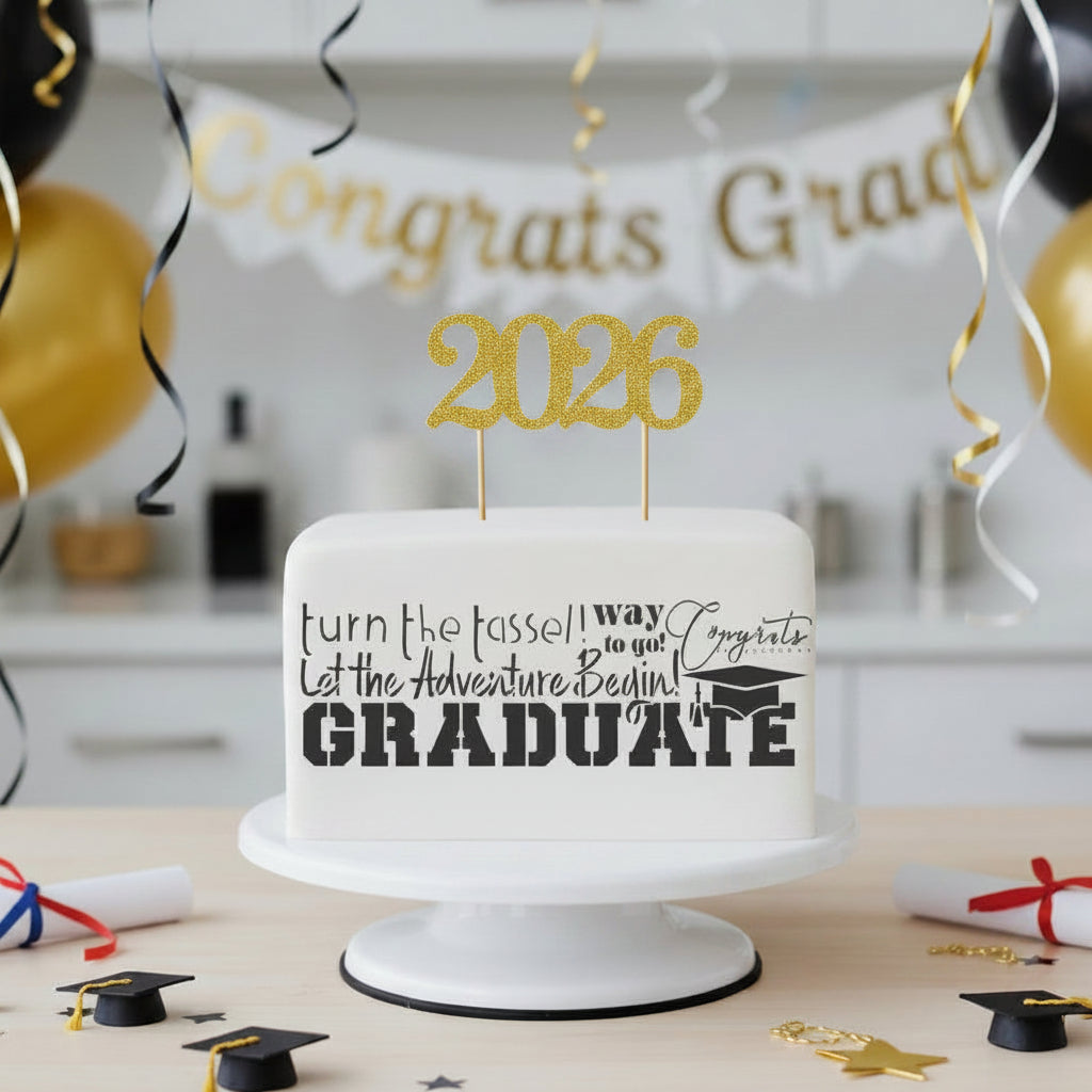 Graduation cake stenciled with cake stencils