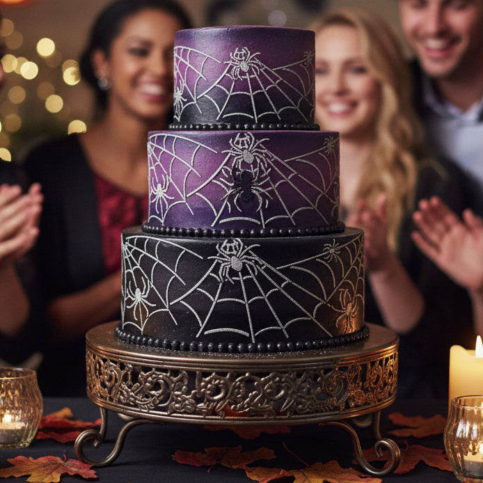 Spider Stencil applied to a Halloween cake