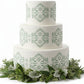 Victorian Border Cake Stencil applied to a multi-tiered cake