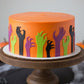 Zombie Hands Cake Side Stencil applied to the side of a halloween cake.