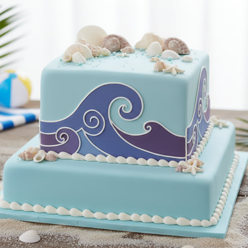 Gradient wave design in purple and blue on a white background